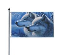 Drapeaux de maison de jardin « Two Wolves In The Snow Yard » - 0,9 x 1,5 m - Avec œillets - Décoration d'intérieur ou d'extérieur