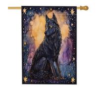 Drapeaux de maison de loup sauvage de chasse 71,1 x 101,6 cm double face pour extérieur, tarot mystique fantaisie en toile de jute standard, drapeaux d'animaux de jardin pour décoration extérieure