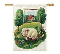 Drapeaux de maison de moutons de printemps 71,1 x 101,6 cm double face pour extérieur, balançoire de ferme, animal animal, toile verticale, drapeau de maison, drapeau imprimé amusant pour cour avant