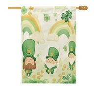 Drapeaux de maison de nain de la Saint-Patrick 71,1 x 101,6 cm double face pour l'extérieur, trèfle léprechaun simple en lin vertical pour la maison, drapeau amusant pour les vacances avant la cour