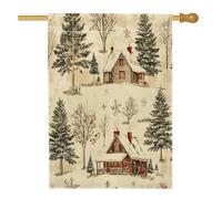 Drapeaux de maison de Noël de ferme d'hiver 71 x 101,6 cm double face pour extérieur, cabane de chalet de Noël, paysage de Noël, toile verticale en toile de lin, drapeau imprimé à la ferme, vacances