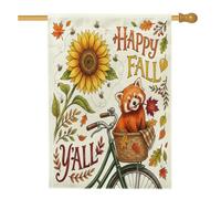 Drapeaux de maison de panda rouge aquarelle 71,1 x 101,6 cm pour extérieur, vélo d'automne amusant, tournesol standard, drapeaux verticaux en lin, vacances avant cour arrière imprimé décoration
