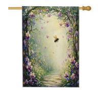 Drapeaux de maison de pensée printanière 71 x 101,6 cm double face pour extérieur, forêts, fleurs, abeilles, lin vertical, drapeau imprimé floral avant cour arrière
