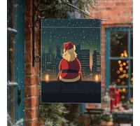 Drapeaux de maison de Père Noël de 71,1 x 101,6 cm double face pour l'extérieur, horizon urbain de Noël, drapeau vertical en lin pour la maison, les vacances, le Nouvel An, la cour