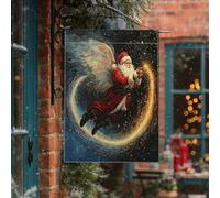 Drapeaux de maison de Père Noël fantaisie 71 x 101,6 cm double face pour l'extérieur, ange magique de Noël en toile verticale standard, drapeau de maison, vacances, Nouvel An, devant cour arrière