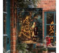 Drapeaux de maison de Père Noël fantastiques 71 x 101,6 cm pour l'extérieur, arbre de Noël magique forêt standard, drapeaux verticaux en lin pour maison, vacances, Nouvel An, cour, arrière-cour