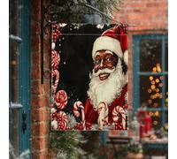 Drapeaux de maison de Père Noël noirs de 71,1 x 101,6 cm double face pour l'extérieur, bonbons de Noël afro-américains, drapeaux verticaux standard en toile pour maison, vacances, décoration de cour