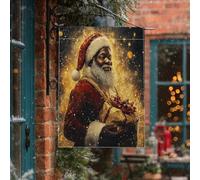 Drapeaux de maison de Père Noël noirs de 71,1 x 101,6 cm pour l'extérieur, drapeaux verticaux de Noël afro-américains standard en lin pour maison, vacances, devant cour, arrière-cour imprimée