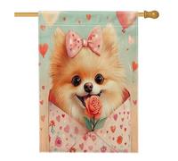 Drapeaux de maison de Poméranie pour la Saint-Valentin - 71 x 101 cm - Double face pour extérieur, lettres d'amour - Chiot - Toile verticale standard - Décoration d'intérieur pour amoureux - Pour cour