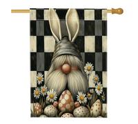 Drapeaux de maison de printemps de Pâques 71,1 x 101,6 cm double face, œufs de marguerite amusants, à carreaux, pour le devant, la cour, le jardin, les drapeaux verticaux pour la maison, les drapeaux