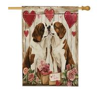 Drapeaux de maison de Saint Bernard pour la Saint-Valentin 71 x 101 cm double face pour l'extérieur, couple rustique en lin vertical, drapeau imprimé pour la maison, le devant de la cour
