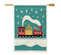 Drapeaux de maison de train à vapeur d'hiver de Noël 71,1 x 101,6 cm pour l'extérieur, motif dessin animé, pour enfants, drapeaux verticaux standard en lin pour maison, vacances, devant cour