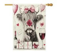 Drapeaux de maison de vache des Highlands pour la Saint-Valentin, 71 x 101,6 cm, double face pour l'extérieur, vintage ferme, animal de ferme, lin vertical, drapeau imprimé rétro pour amant, cour