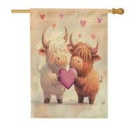 Drapeaux de maison de vaches des Highlands 71,1 x 101,6 cm double face pour l'extérieur, la Saint-Valentin, joli cœur en lin vertical, drapeau imprimé animal avant cour