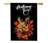 Drapeaux de maison d'écureuil d'automne 71,1 x 101,6 cm double face, feuille d'automne art avant cour, arrière-cour, drapeaux verticaux pour la maison, drapeaux en toile de jute pour animaux de
