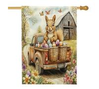 Drapeaux de maison d'écureuil de Pâques de printemps 71,1 x 101,6 cm double face pour extérieur, ferme, camion, œufs, animaux en lin vertical, drapeau pour la maison, la ferme, la cour, le jardin
