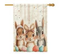 Drapeaux de maison d'écureuil de Pâques de printemps 71,1 x 101,6 cm double face pour l'extérieur, jolis œufs amusants, animal standard, drapeau vertical en toile pour la maison, drapeau bizarre funky