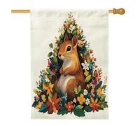 Drapeaux de maison d'écureuil de printemps 71,1 x 101,6 cm double face pour extérieur, plante amusante fleur, animal, drapeau vertical standard en toile pour la maison, joli drapeau botanique avant