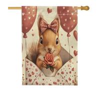 Drapeaux de maison d'écureuil de Saint-Valentin 71,1 x 101,6 cm double face pour l'extérieur, lettres d'amour pour les amoureux des animaux, drapeaux verticaux standard en toile pour la maison, les