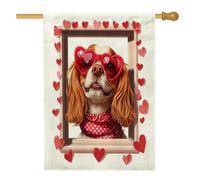 Drapeaux de maison d'épagneul Cavalier King Charles 71,1 x 101,6 cm double face, pour fenêtre de Saint-Valentin, cour, arrière-cour, drapeaux verticaux en toile de jute pour décoration extérieure