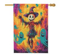 Drapeaux de maison d'épouvantails d'Halloween - 71,1 x 101,6 cm - Double face pour décoration, vintage et drôle - Fantômes mignons - En toile de jute - Drapeaux de décoration pour l'extérieur