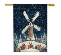 Drapeaux de maison d'hiver de ferme joyeux Noël, 71 x 101,6 cm, double face pour extérieur, moulin à vent, Noël, neige, lin vertical, drapeau pour la maison, les vacances à la ferme, la cour, le