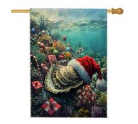 Drapeaux de maison d'huîtres de Noël de 71,1 x 101,6 cm double face pour l'extérieur, amusant mer côtière de Noël, vie marine standard, drapeau vertical en toile pour maison, vacances, plage, devant