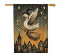 Drapeaux de maison d'oie d'Halloween 71,1 x 101,6 cm double face pour décoration, balai de sorcière, étoiles, toile de cour, drapeaux de maison, drapeaux d'animaux en toile de jute pour décoration de