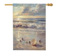 Drapeaux de maison d'oursin de peinture à l'huile 71,1 x 101,6 cm pour l'extérieur, plage d'été, vie marine côtière, drapeau vertical standard en lin, cool plage, cour, arrière-cour imprimée
