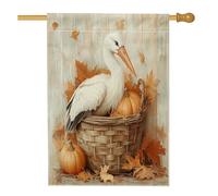 Drapeaux de maison en bois d'oiseau de cigognes d'automne 71,1 x 101,6 cm double face pour décoration, citrouilles d'automne en toile de jute pour la maison, drapeaux de décoration de jardin pour