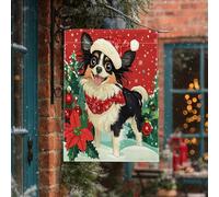 Drapeaux de maison en forme de papillon de Noël pour chien, 71,1 x 101,6 cm pour l'extérieur, poinsettia des neiges de Noël, chiots verticaux standard, drapeaux d'intérieur en lin, amusants et mignons