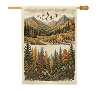 Drapeaux de maison en forme de renard d'automne pour l'extérieur, la nature de l'automne, la faune et la faune sauvage, drapeaux verticaux en lin standard, pour la chasse, la cour, l'arrière-cour
