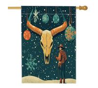 Drapeaux de maison en lin de Noël avec tête de mort de vache occidentale - 71,1 x 101,6 cm - Double face pour l'extérieur - Pour l'hiver et le sud-ouest - Pour la maison, les vacances, le Nouvel An
