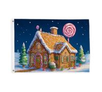 Drapeaux de maison en pain d'épices pour l'extérieur, Noël fantaisie, sucette de sucre d'orge, bannière décorative de Noël marron avec œillets décoratifs pour jardin, entrée, maison, terrasse, camping