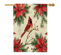 Drapeaux de maison en poinsettia Merry Christmas 71,1 x 101,6 cm pour l'extérieur, drapeaux verticaux de Noël cardinal standard en lin pour maison, vacances, Nouvel An, cour, arrière-cour imprimée