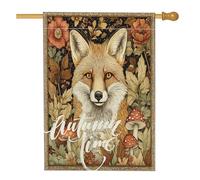 Drapeaux de maison en renard esthétiques d'automne 71,1 x 101,6 cm pour l'extérieur, drapeau vertical vintage d'automne en lin pour la maison, la cour, la cour, la décoration extérieure