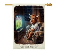 Drapeaux de maison en toile de jute avec vaches des Highlands de football - 71 x 101 cm - Double face pour extérieur, canapé de nuit amusant, maison, porche