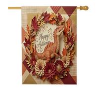 Drapeaux de maison en toile de jute de 71 x 101 cm, motif spinosaure d'automne double face pour extérieur, vacances, feuilles florales, maison, drapeau de dinosaure, drapeau de porche