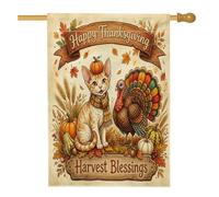 Drapeaux de maison en toile de jute Devon Rexs de Thanksgiving Devon Rexs - 71,1 x 101,6 cm - Double face pour l'extérieur, la récolte de la Turquie, la maison, l'automne, le porche