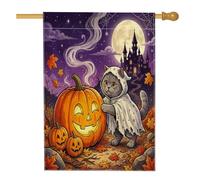 Drapeaux de maison en toile de jute pour Halloween, chats britanniques à poil court, 71,1 x 101,6 cm, double face pour extérieur, maisons hantées de vacances, drapeaux de maison, drapeau de porche