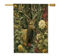 Drapeaux de maison esthétiques d'élan de la forêt d'automne 71 x 101,6 cm pour l'extérieur, drapeaux verticaux d'automne vintage en lin pour maison, drapeaux imprimés rétro pour cour avant et