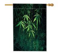 Drapeaux de maison fantaisie sur le thème des mauvaises herbes 71 x 101,6 cm double face, forêt marijuana botanique standard en toile de jute pour maison, jardin, décoration extérieure