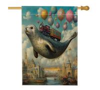 Drapeaux de maison fantastiques de Noël 71,1 x 101,6 cm pour l'extérieur, Noël fantaisiste amusant en lin vertical, drapeau de maison, vie marine de vacances, devant cour, arrière-cour imprimée