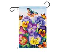 Drapeaux De Maison Fleur De Pensée Papillon Bonjour 30X45Cm Drapeau De Bienvenue Couleurs Éclatantes Imprimé Décoration Bannière Pour Vacances Plage Événement