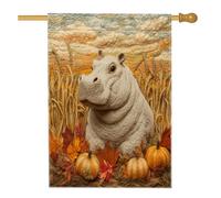 Drapeaux de maison hippopotames d'automne 71,1 x 101,6 cm double face, fantaisie, citrouilles de campagne d'automne avant cour, arrière-cour, drapeaux verticaux, drapeaux de maison, drapeaux animaux