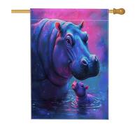 Drapeaux de maison hippopotames fantastiques 71 x 101,6 cm double face pour l'extérieur, drôles et mignons pour la mer, l'océan, la faune et la vie sauvage, drapeaux de maison, drapeaux d'animaux de