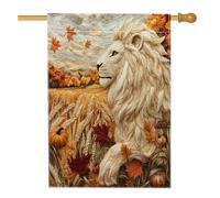 Drapeaux de maison lion d'automne 71,1 x 101,6 cm double face, fantaisie automne campagne citrouilles avant cour arrière drapeaux verticaux maison drapeaux animaux en toile de jute décoration