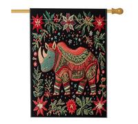 Drapeaux de maison « Merry Christmas » avec rhinocéros - 71,1 x 101,6 cm - Double face pour l'extérieur - Esthétique animal de Noël - Toile verticale standard - Décoration pour la maison, la vie