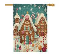Drapeaux de maison « Merry Christmas » en forme de bonhomme en pain d'épices pour l'extérieur, paysage de Noël fantaisiste standard en lin pour enfants, décoration extérieure imprimée