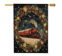 Drapeaux de maison « Merry Christmas » en forme de train à vapeur, 71,1 x 101,6 cm pour l'extérieur, couronne de Noël amusante standard en lin vertical, pour maison, vacances, Nouvel An, cour